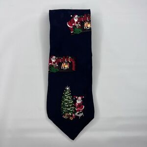 Flying Scotsman Repp Vintage Santa Christmas Navy Silk Mens Neck Tie Holiday